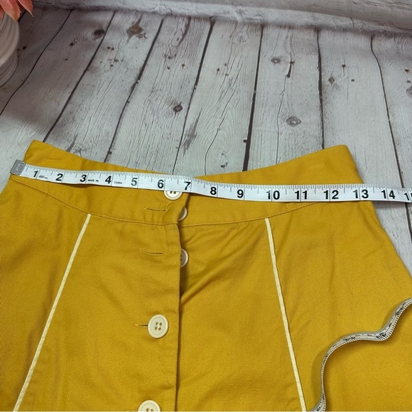 ModCloth Button-Front A-Line cotton Skirt contrast piping sz S boho western - Picture 4 of 7